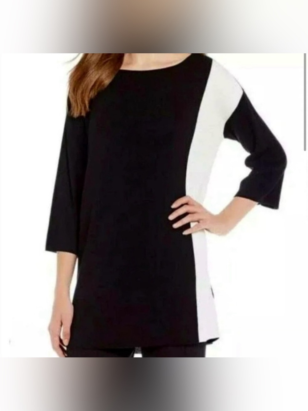 EILEEN FISHER Black Tunic Top with White Side Panel Size Small women’s